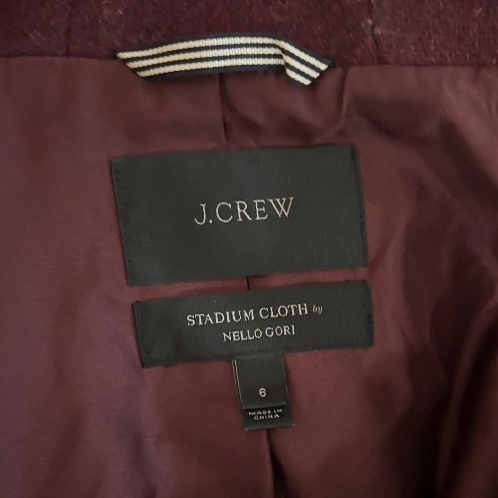J. Crew Women's Faux-Fur Trim Hooded Pea Coat in Burgundy - Size 6 - Picture 3 of 4